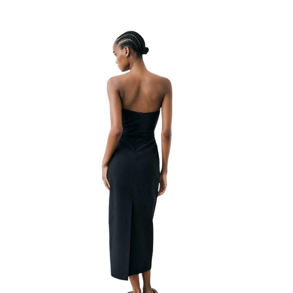 ZARA STRAPLESS MIDI DRESS WITH CUT-OUT DETAIL BLACK SIZE S | 8342/220 - Picture 3 of 4